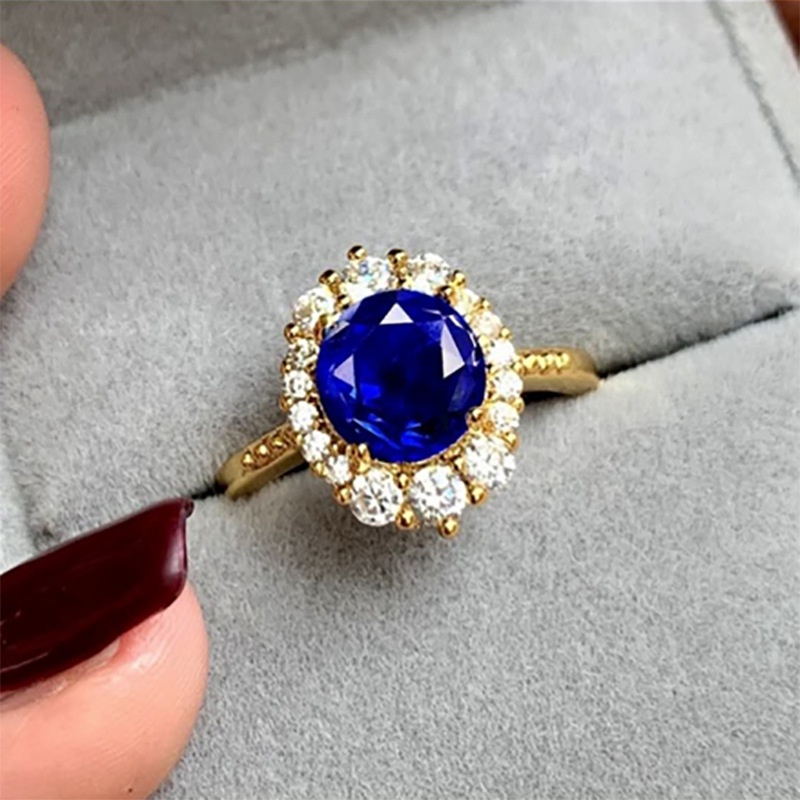 Cincin Lapis Emas Hias Berlian Zamrud Biru Merah Gaya Korea