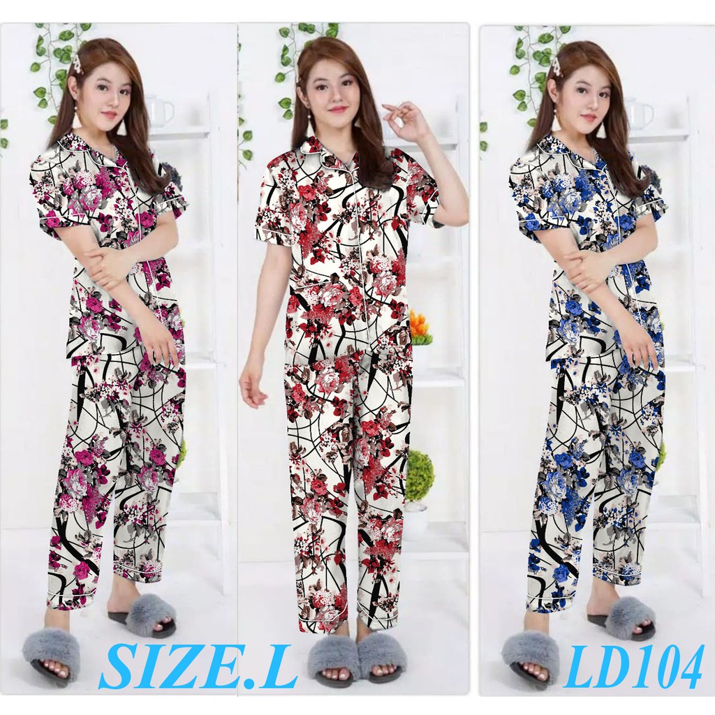 ISANNY PIYAMA SET CP SIZE.L/PIYAMA BUNGA AKAR CP/BAJU TIDUR/PIYAMA DEWASA/SIZE L/READY STOK