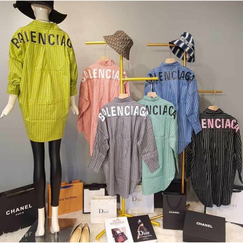 BLOUSE/KEMEJA BALENCIAGA SALUR KATUN IMPORT[TAG LABEL]