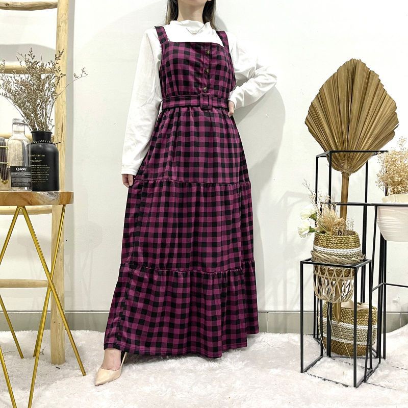 Gamis Wanita Rempel Motif Kotak | Gamis Kotak | Gamis Rempel | Gamis Tumpuk | Gamis Wanita Murah