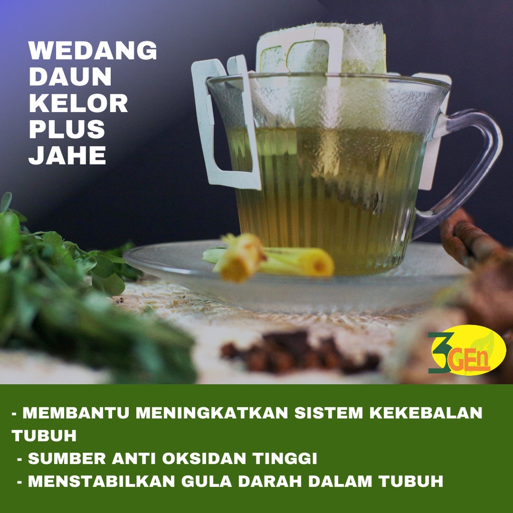 

Wedang Daun Kelor plus Jahe isi 5 dripfilter kemasan praktis tanpa ampas, cocok untuk penyidap diabetes