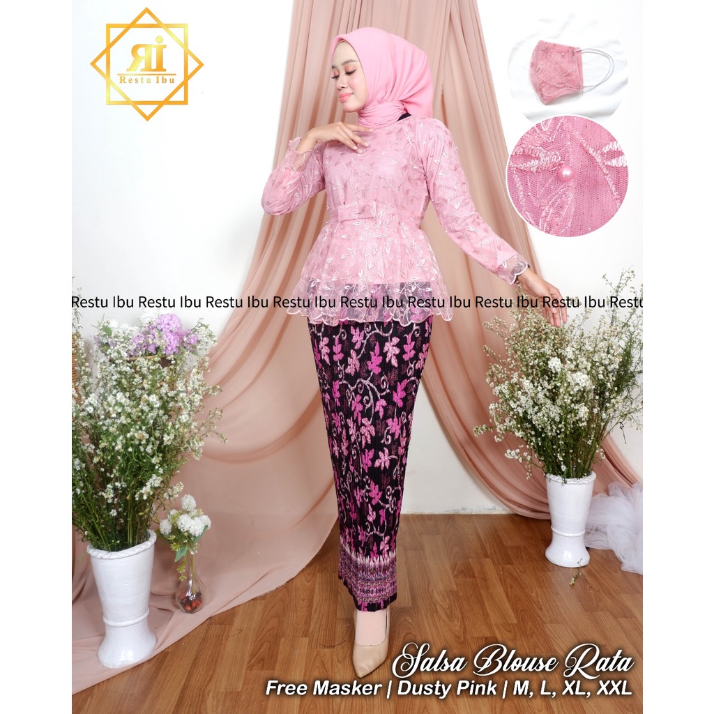 set kebaya SALSA BLOUSE RATA/setelan kebaya tulle salsa/kebaya mezaluna/kebaya wisuda/kebayatermurah