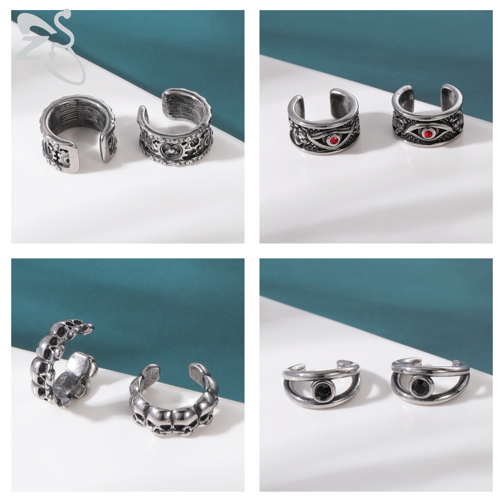 1 Pasang Anting Klip Tanpa Tindik Bahan Stainless Steel Gaya Punk Vintage Untuk Unisex