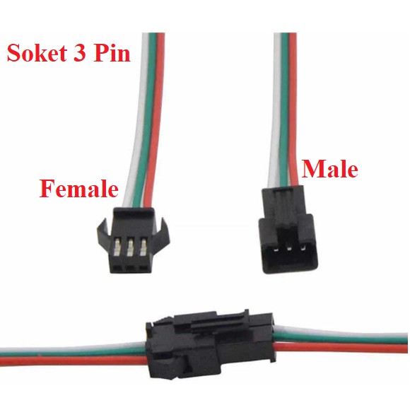 Kabel 3P Soket Terminal Jantan Betina Konektor 3 Pin Socket SM satu set