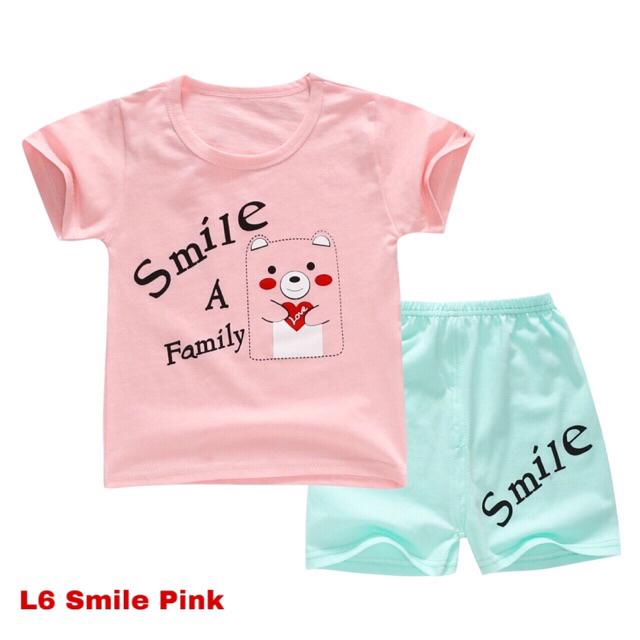 SETELAN ANAK CEWEK KATUN 1-4 THN-L6 Smile Pink
