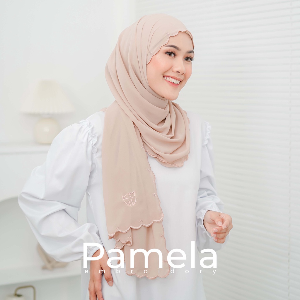 Koyu Hijab Pasmina PAMELA Embroidery Premium