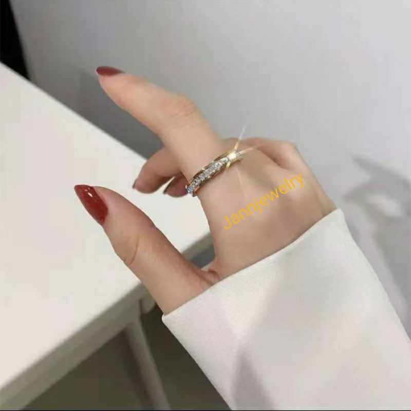 Cincin titanium asli couple full stone anti karat&amp;alergi