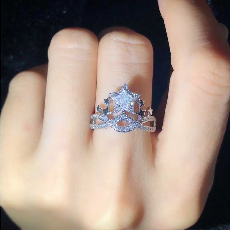 Cincin Model Terbuka Desain Mahkota Hias Zirconberlian Imitasi Gaya Mewah High Carbon Untuk Wanita