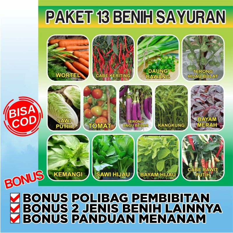 Jual Paket Hemat Benih Sayuran Bonus Polibag Semai Pupuk Npk Serta Benih Lainnya Shopee