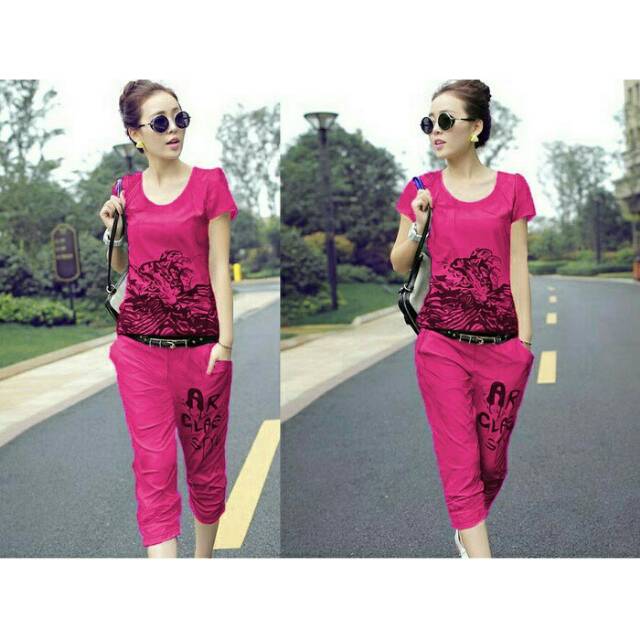 [St Tiger F CL] pakaian wanita setelan atasan+celana warna fanta