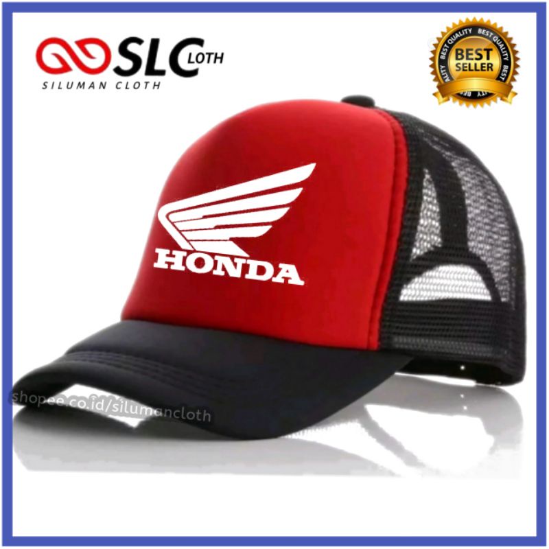 Topi HONDA Jaring Trucker - Topi Hitam-Merah