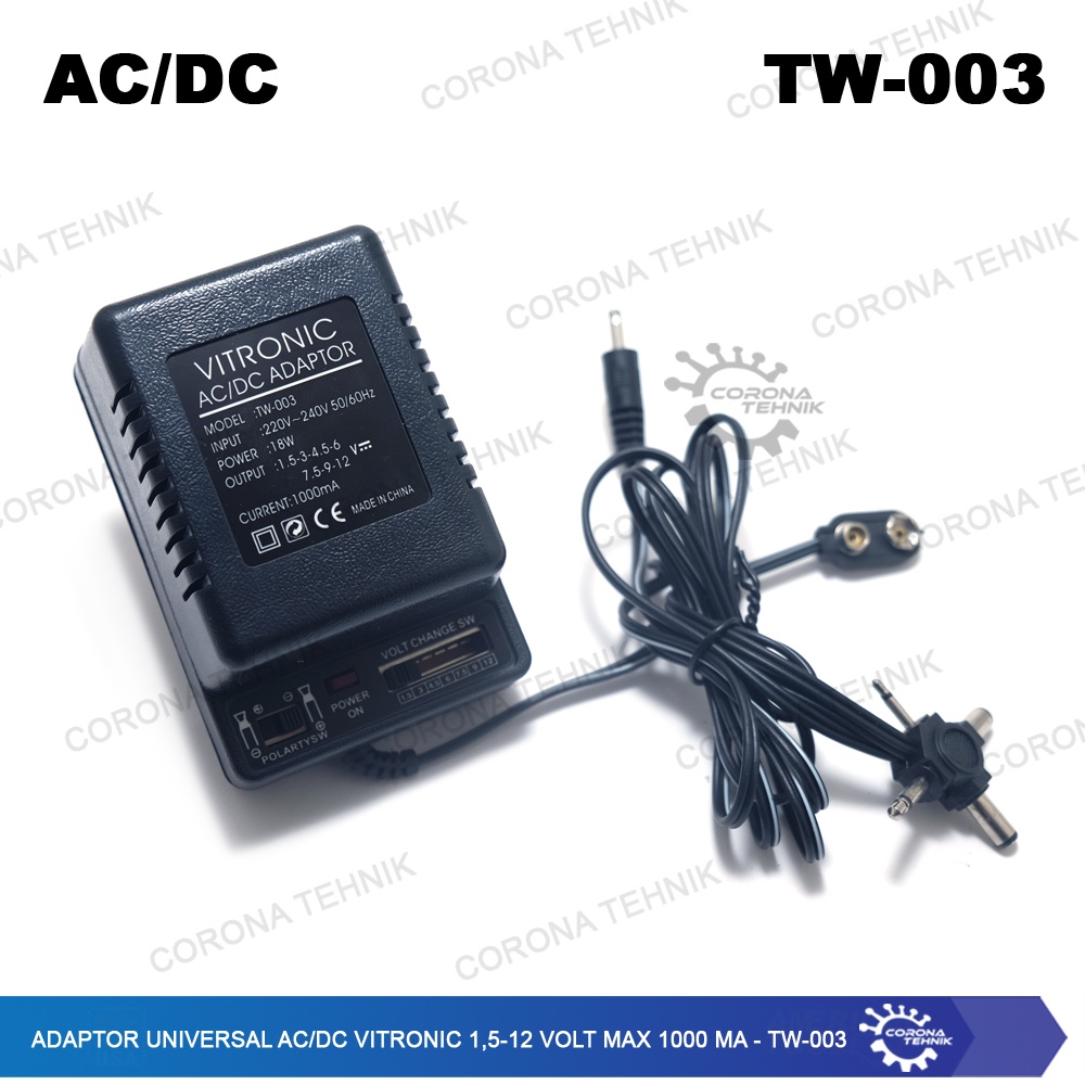 TW-003 - Adaptor Universal AC/DC Vitronic 1,5-12 Volt Max 1000 mA