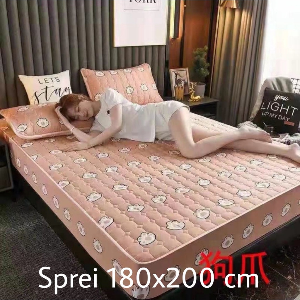 Sprei Waterproof / Sprei Protektor bermotif  ukuran 180x200cm-coklat kaki