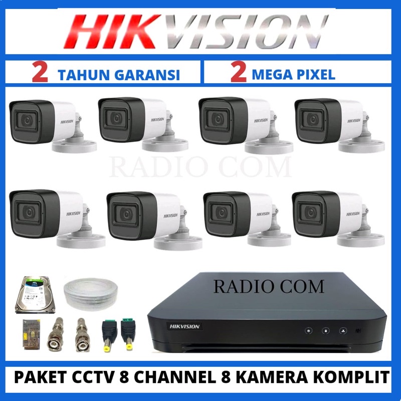 paket cctv hikvision 8 channel 8 kamera 2mp 1080p turbo hd