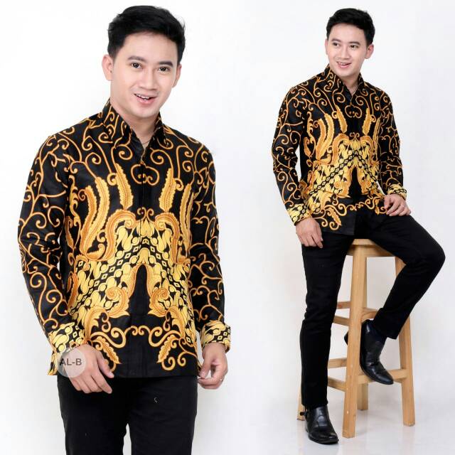 Baju Kemeja Hem Batik Atasan Pria Lengan Panjang Seragaman Sogan Motif jogja Cirebon