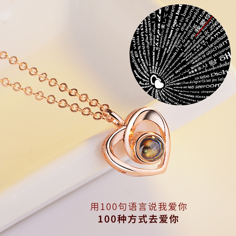 [Ready Stock]Fashion Love Silver Plated Jeweled Pendant Simple Necklace