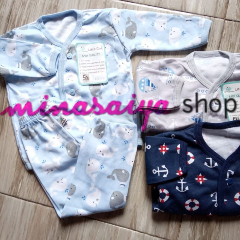 LITTLE OWL Setelan Bayi SNI Lengan Panjang / Piyama Kancing Depan Usia 0 - 18 bulan