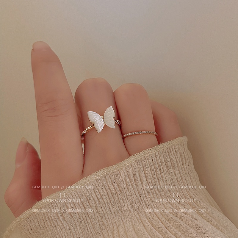 Cincin Model Terbuka Dapat Disesuaikan Desain Kupu-Kupu Gaya Korea Untuk Wanita