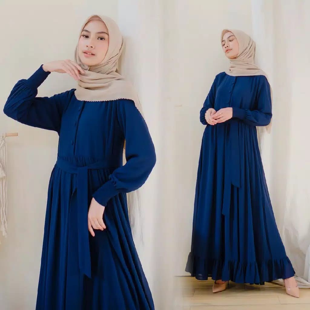 Gamis Dress Maxy Termurah Kekinian/Fashion Wanita Muslim Baju Gamis Terbaru Busui - Marwah Dress-Navy