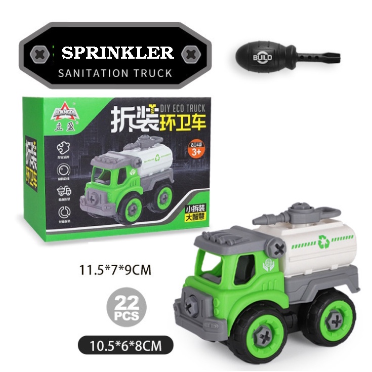 Mainan Anak DIY Bongkar Pasang Merakit Mobil Petani  Kebersihan Pemadam Kebakaran dapat OBENG-Sprinkler