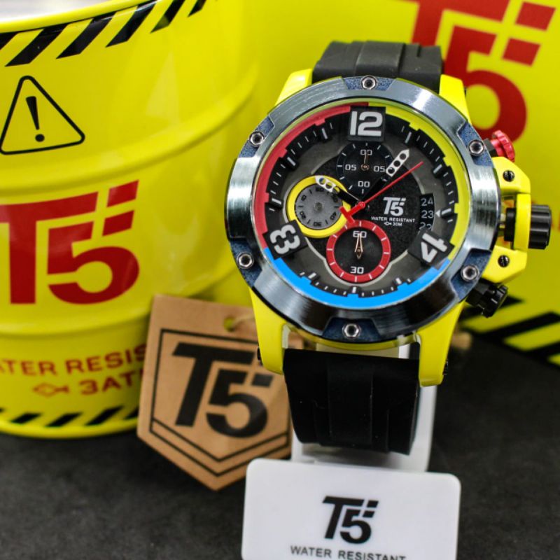 JAM TANGAN PRIA T5 H3885 ORIGINAL RUBBER STRAP CHRONO TANGGAL AKTIF FREE BOX PAPPER BAG