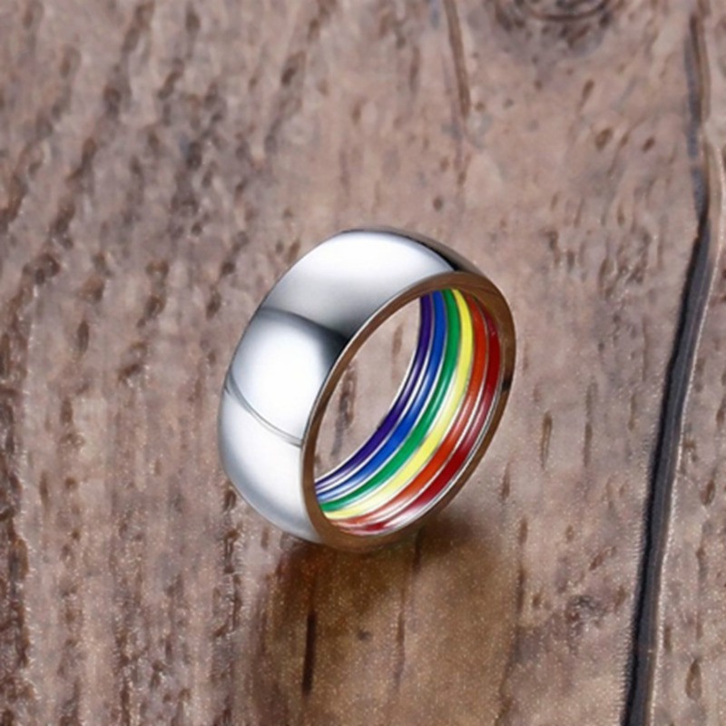 New Rainbow LGBT Gay Pride Ring of Enamel Stainless Steel Ring