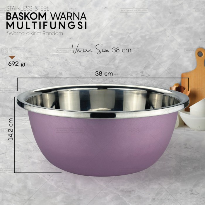 Baskom Besar Warna 38cm Random Multi Fungsi Cuci Sayur Wadah Makanan Mixing Adonan Stainless