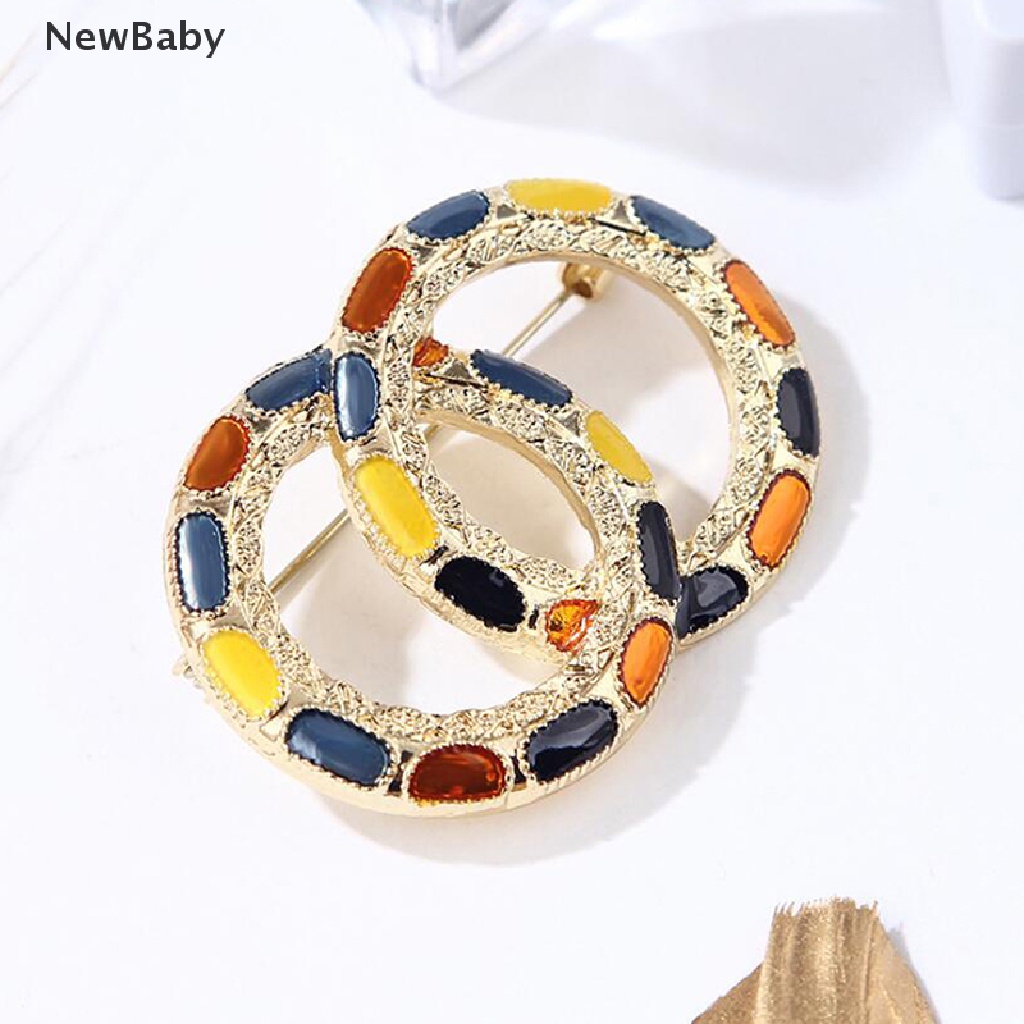 Newbaby Bros Pin Enamel Desain Lingkaran Ganda Hias Mutiara Imitasi Warna Warni Untuk Wanita