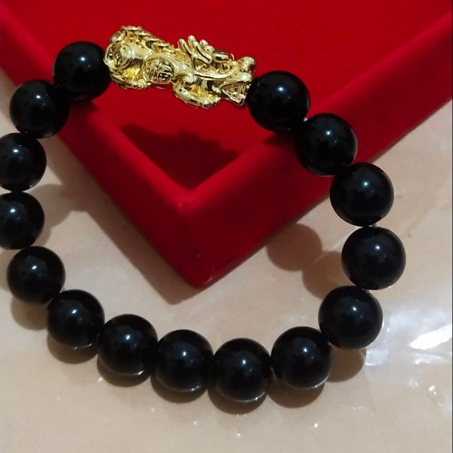 Gelang obsidian combine pixiu crom emas