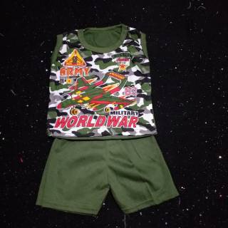  Baju  setelan singlet anak  laki  laki  size 0 6  bulan  army 