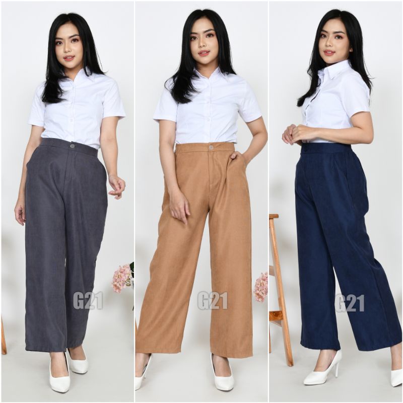 Celana Kulot Panjang Wanita Hitam Model Pinggang Karet Belakang Murah Good Quality Celana Kulot Wanita Celana Panjang Wanita Kulot Celana Panjang Cewek