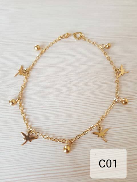 SET Gelang Tangan Kaki Capung Titanium Gold