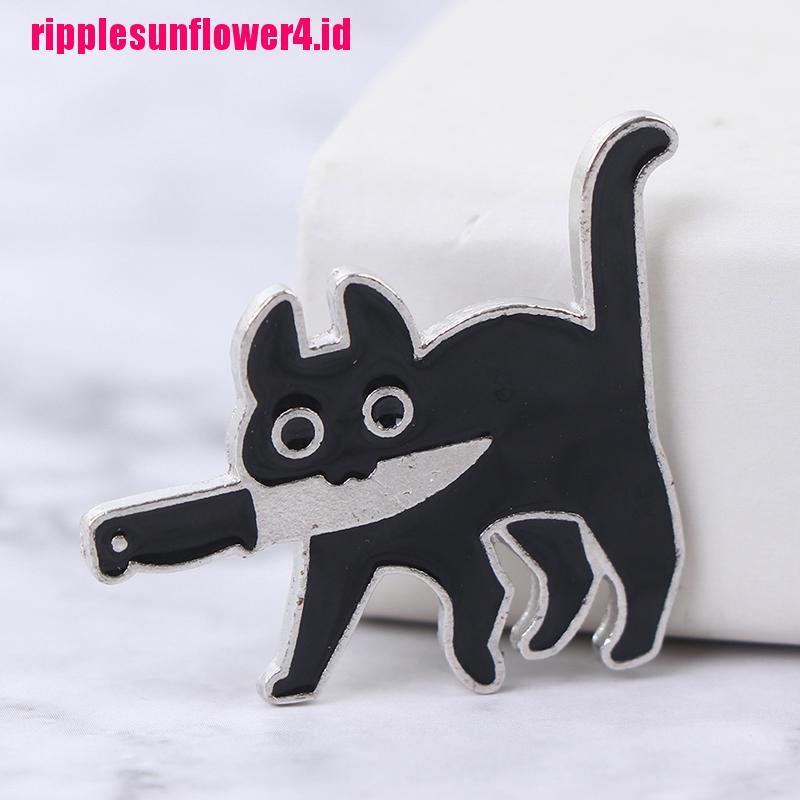 Bros Pin Enamel Bentuk Kartun Kucing Hitam