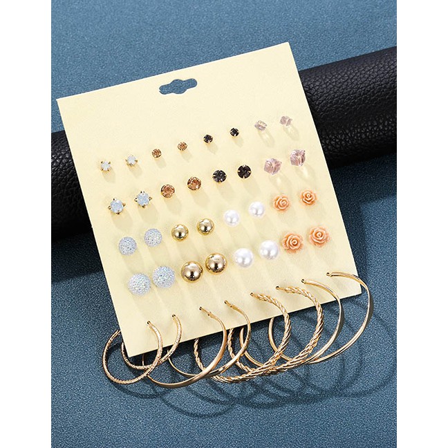 LRC Anting Set Fashion Color Metal Airplane Pearl Matte Earrings Set 5 Pairs F76192