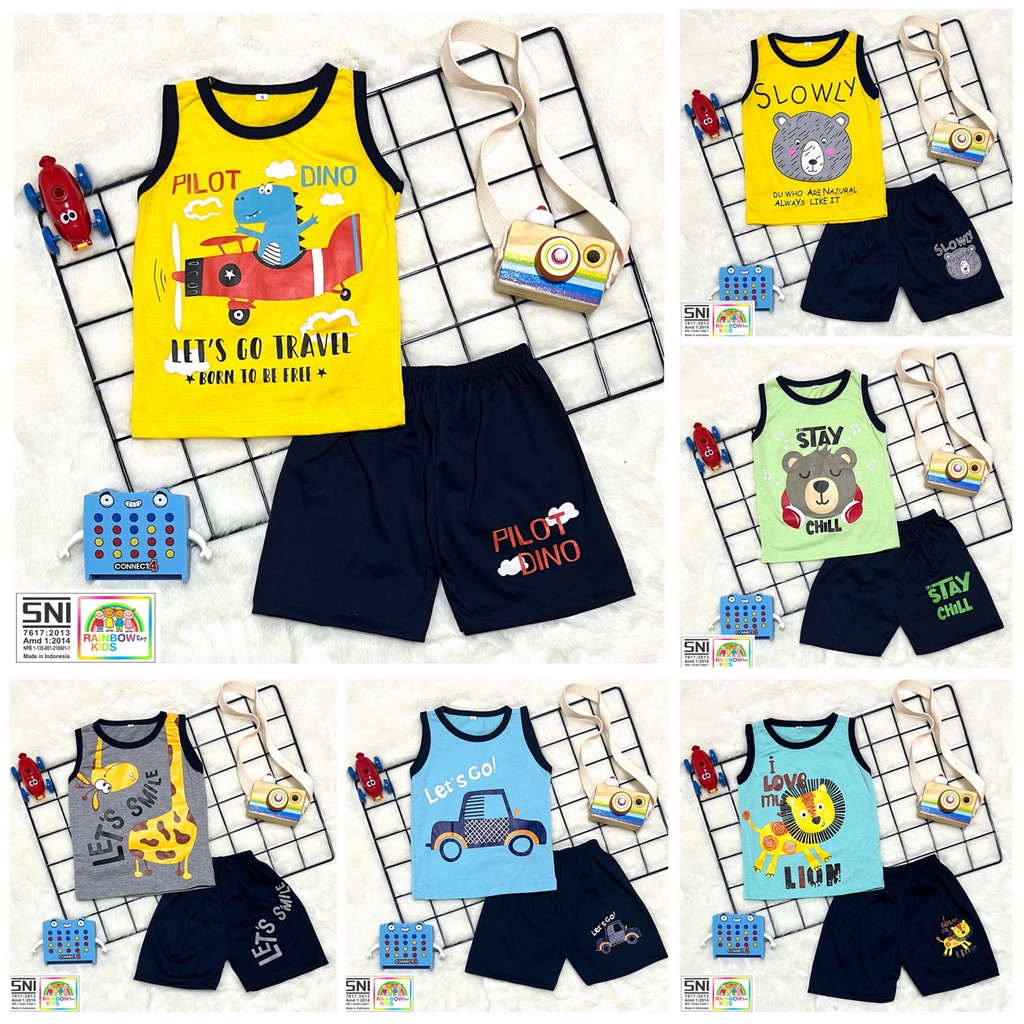 RAINBOW - SETELAN SINGLET ANAK UNISEX COWOK/CEWEK SABLON KOMBINASI PART 2