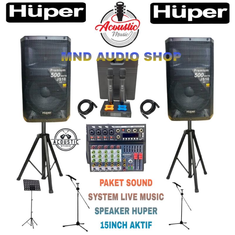 PAKET SOUND SYSTEM CAFE RESTO LIVE MUSIC SPEAKER AKTIF HUPER 15INCH ORIGINAL