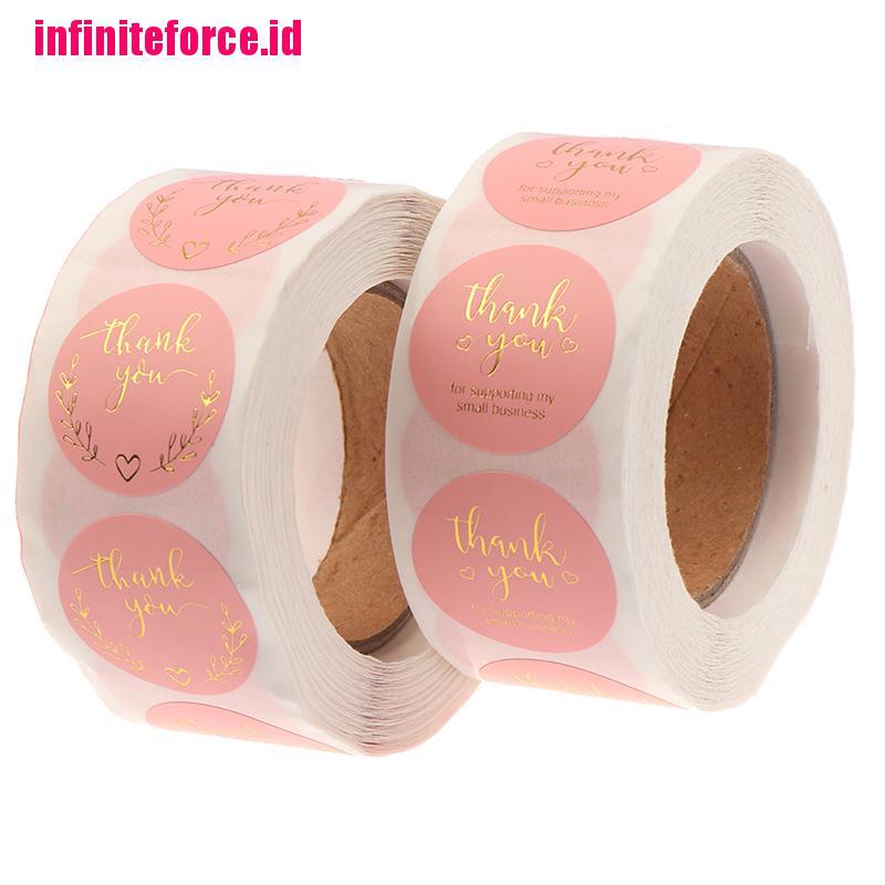 500pcs Roll Stiker Label Segel Tulisan Thank You Warna Pink