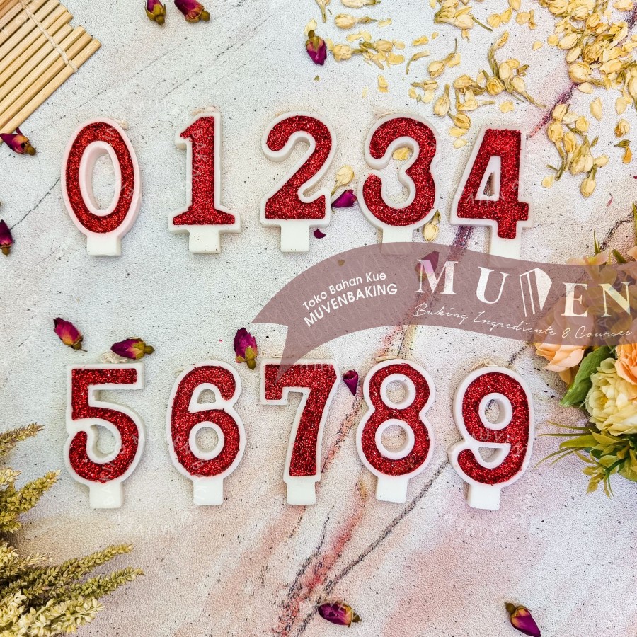 LILIN ANGKA GLITTER RED / ULANG TAHUN BIRTHDAY NUMBER CANDLE ULTAH