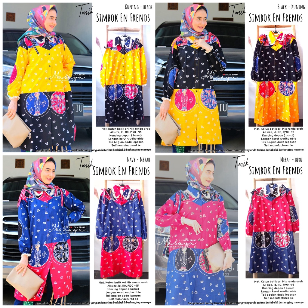 [PREMIUM] Tunik Simbok En Friends Masayu Batik Kartun Karakter Batik Dress Batik Midi Modern