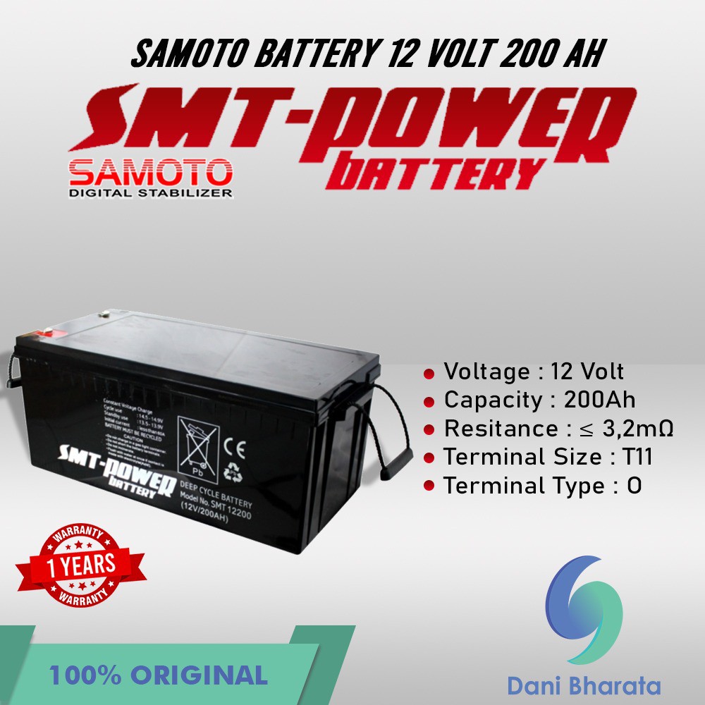 Baterai VRLA (Valve Regulated Lead Acid) / SLA (Sealed Lead Acid) SMT 12V 200AH
