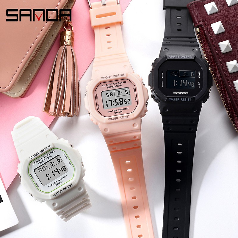 SANDA 293C Jam Tangan Wanita Pria Digital Tali Rubber Chronograph Anti Air WATCHKITE WKOS