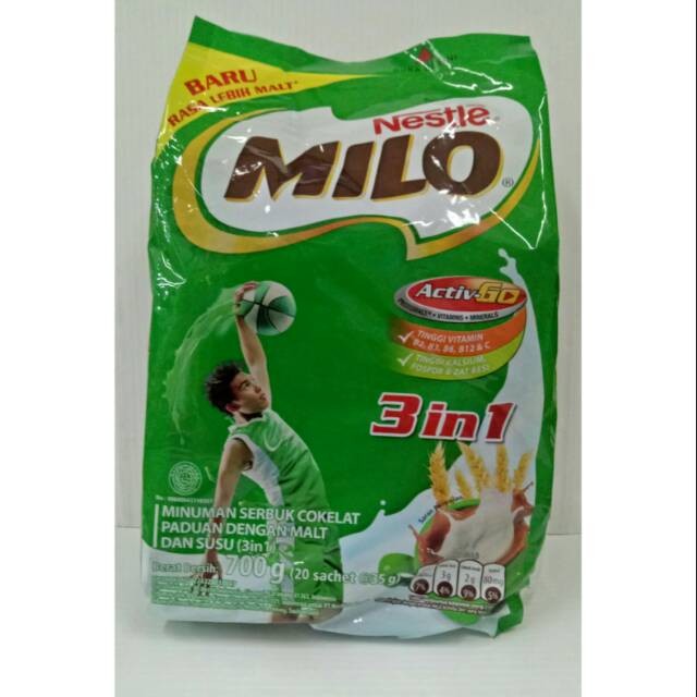 MILO SUSU BUBUK COKLAT ACTIVE-GO 3 IN 1 700 GRAM (20 SACHET @35 G)