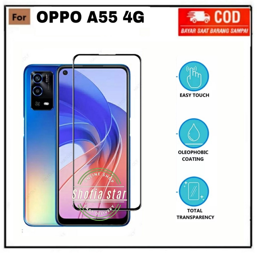 TEMPERED GLASS OPPO A55 4G TG LAYAR ANTIGORES KACA FULL COVER