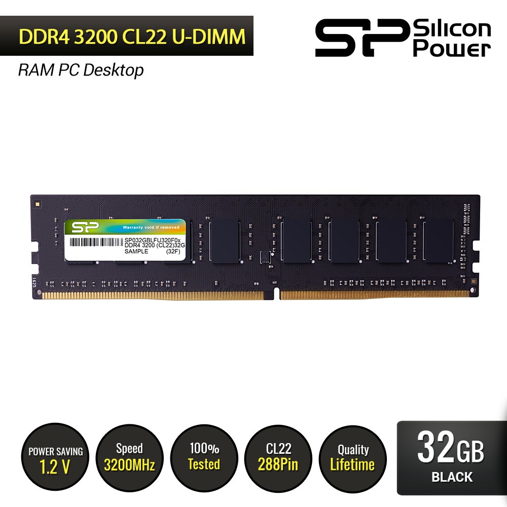 Silicon Power DDR4 3200MHz CL22 UDIMM – 32GB