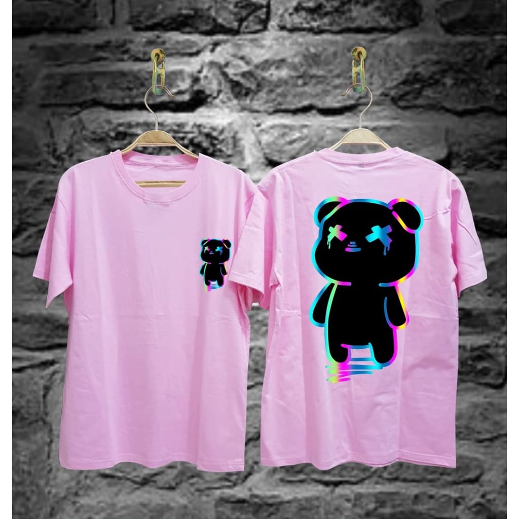 Kaos T-shirt Pria Pelangi Bear Terbaru Distro Lengan Pendek Motif Sablon Bergambar / Baju kaos Keren / Baju Kaos Peria / Kaos keninian