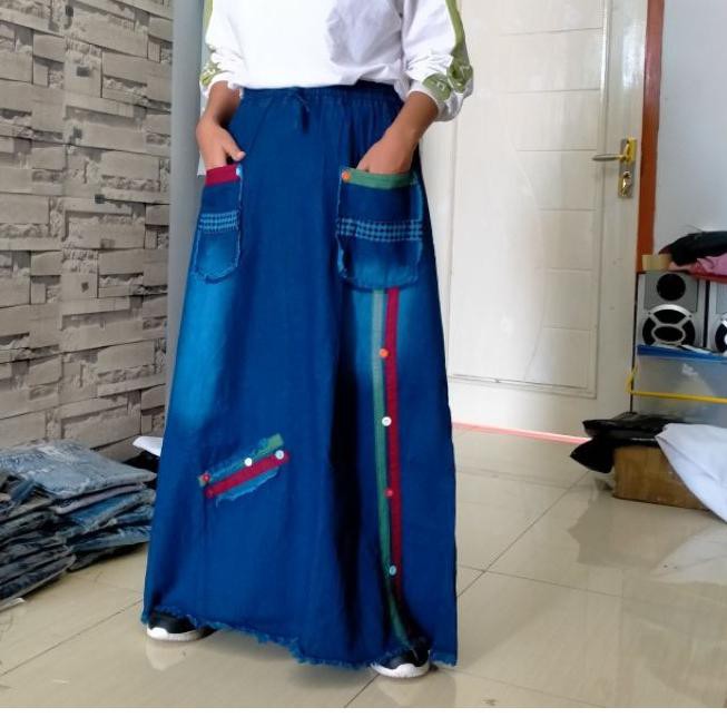 BIG SALE KODE-770 Rok jeans panjang dewasa tempel list samping/bawahan Levis rawis