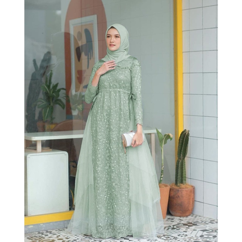 Gamis vania dress mewah 2022 Gamis Modern Lebaran Outfit Dress Kebaya Brokat Kekinian Gamis Brokat R
