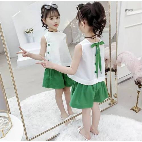 Baju Setelan Anak Perempuan 4-8 Tahun Bukton Setelan Anak Celana Pendek