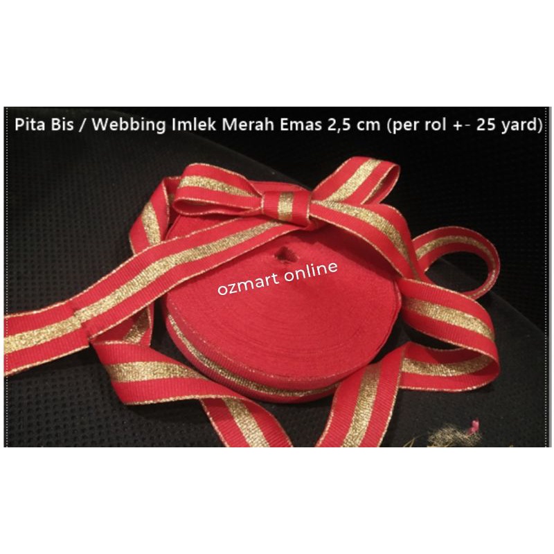 

1 roll Pita webbing merah emas grossgrain grossgain 1 inchi 2,5cm 25 y