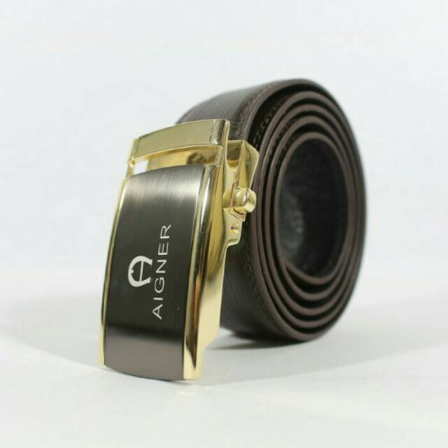 GESPER, BELT, TALI IKAT PINGGANG, PRIA IMPORT, 100% KULIT ASLI #AIGNER  SILVER BLACK & GOLD BROWN